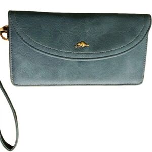 Roots Beaver Canoe Wristlet Wallet Purse Bag Clutch Vintage Blue Green Teal